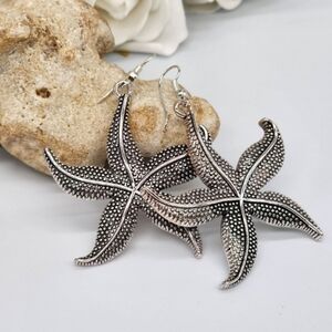 Boho Jewelry Sea Stars Silver Earrings Lightweight Earrings Big Seastar